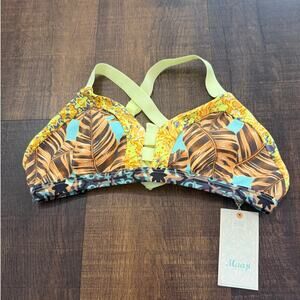Maaji Tropical Print Bikini Top Reversible Strappy Swim Size Large